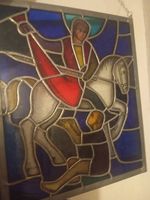 Buntglasbild / butzenscheibe Hl. Georg mit Pferd religiös