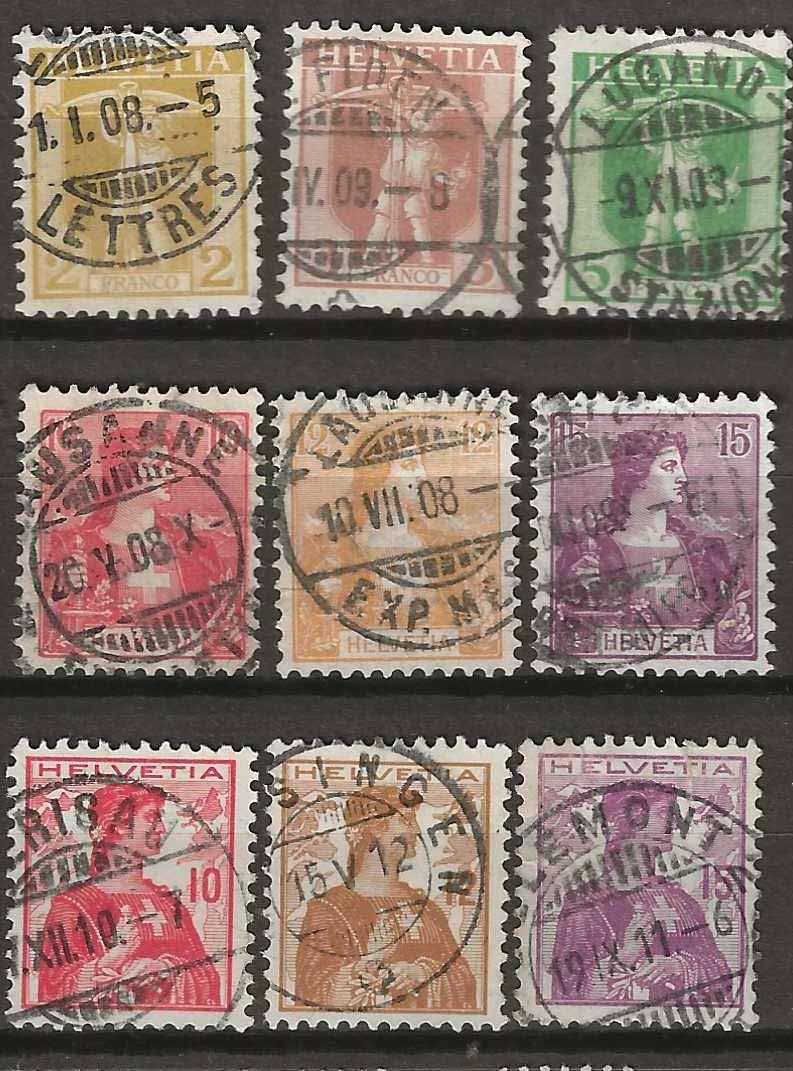 Tutti i francobolli: CH101 - 3 séries 1907-1909 obl. – Usato da Trélex venduto da Phil_Albert
