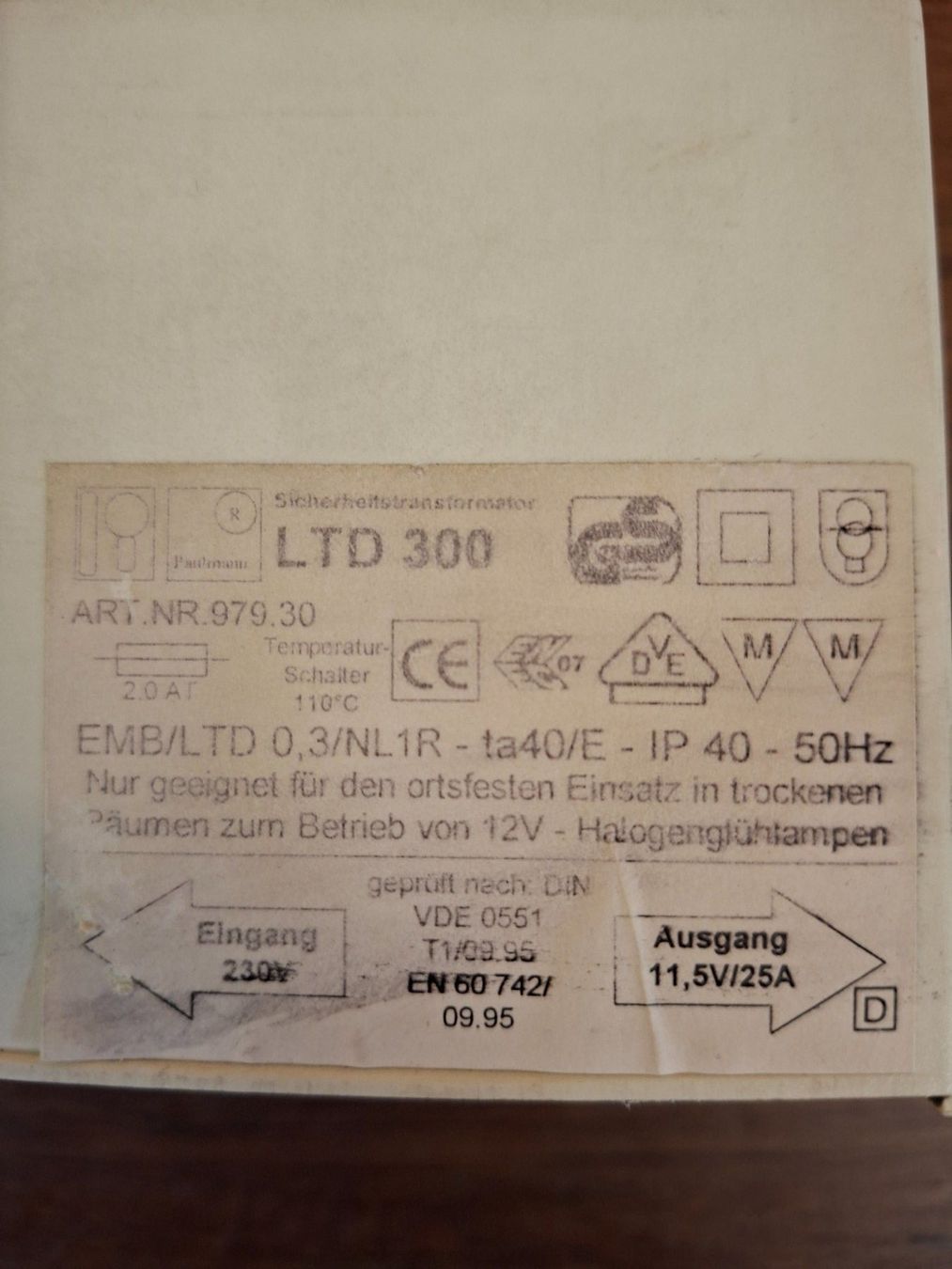 Paulmann Componenti elettronici: Transformator 12V 300W – Usato da Niedergösgen venduto da piccorx5 2