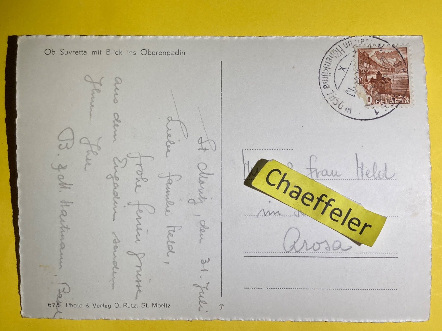 Cartoline postali: Ob Suvretta mit Blick ins Oberengadin – Usato da Zürich venduto da Chaeffeler 1