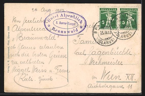 Cartes postales: AK Glarus, Hotel Glarnerhof mit Fontäne – D'occasion à Berlin par bartko-reher 1