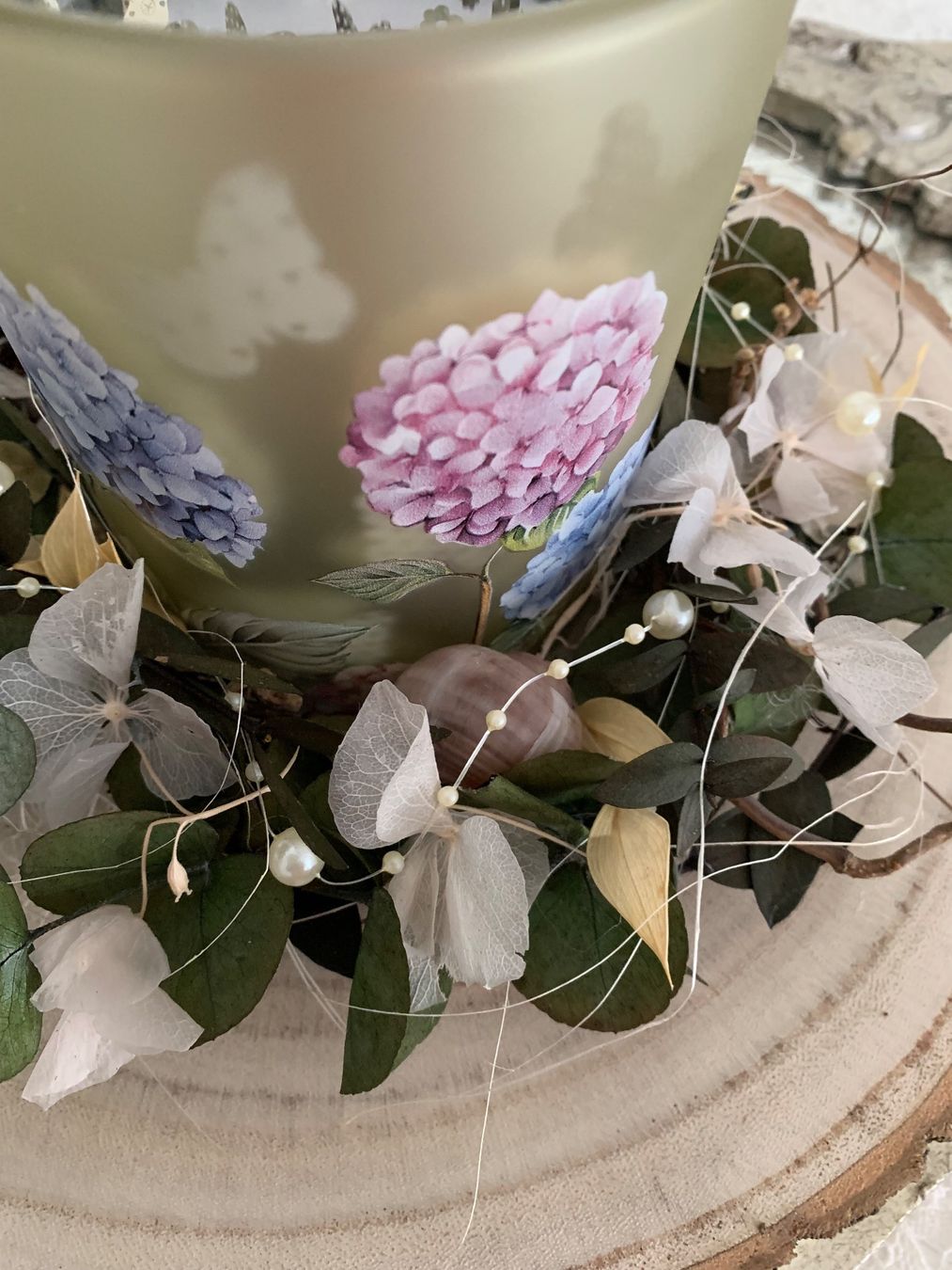 Tutte le decorazioni: Windlicht mit Hortensien/Arrangement – Nuovo e nell'imballaggio originale da Diepoldsau venduto da Luxusdeko 3
