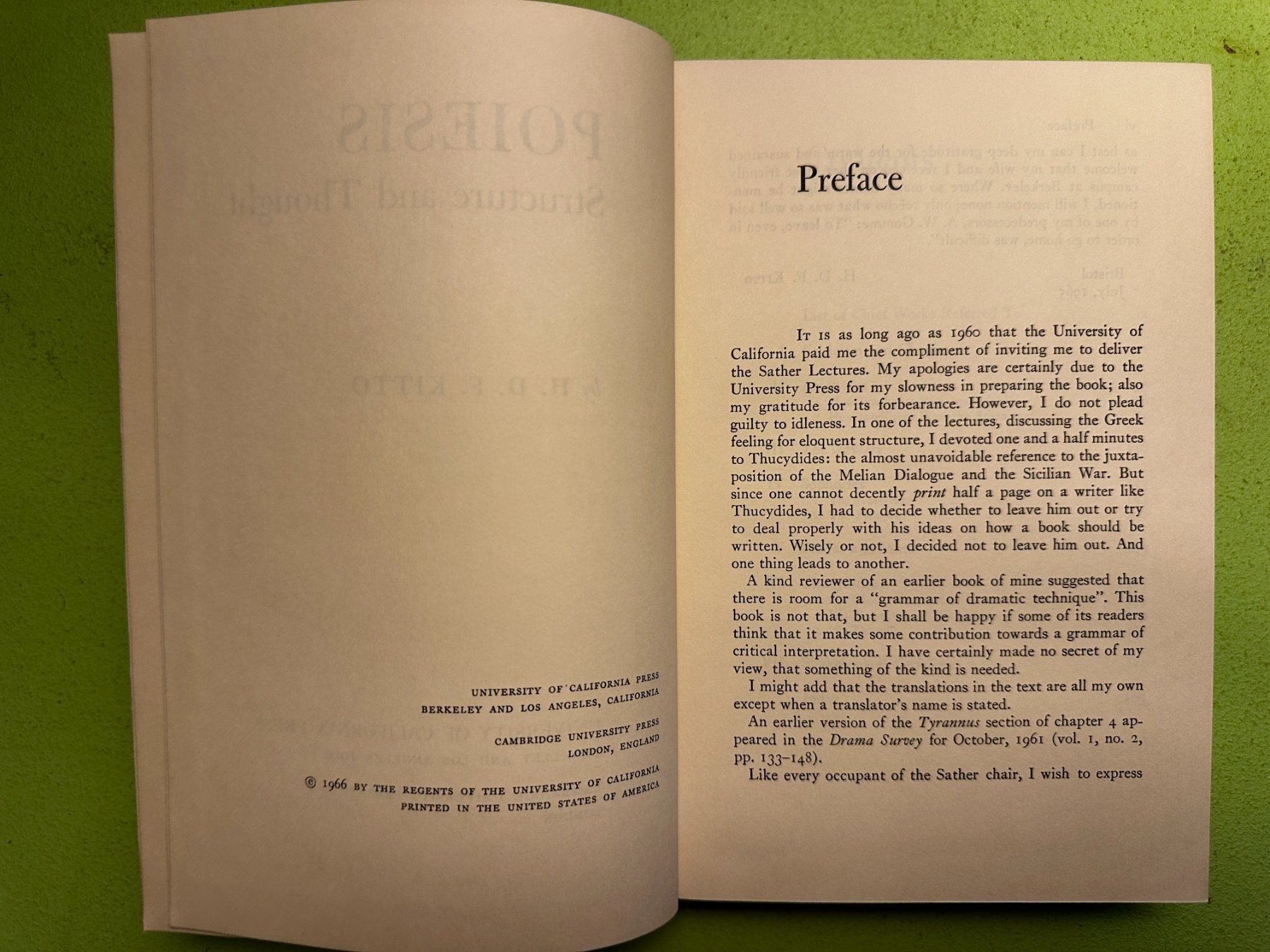 Libri: H.D.F. Kitto: Poiesis. Structure and Thought. 1966 – Usato da Zürich venduto da allp 4