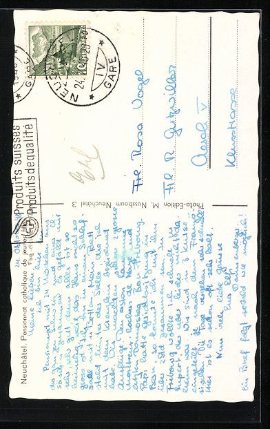 Cartoline postali: Neuchâtel, Pensionnat catholique de jeu – Usato da Berlin venduto da bartko-reher 1