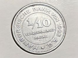 Weimarer Republ. Notgeld Hamburg 1/10 Verrechnungsmarke 1923