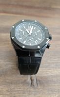 MF Herren Armbanduhr Chronograph Schwarz Lederarmband "NEU"