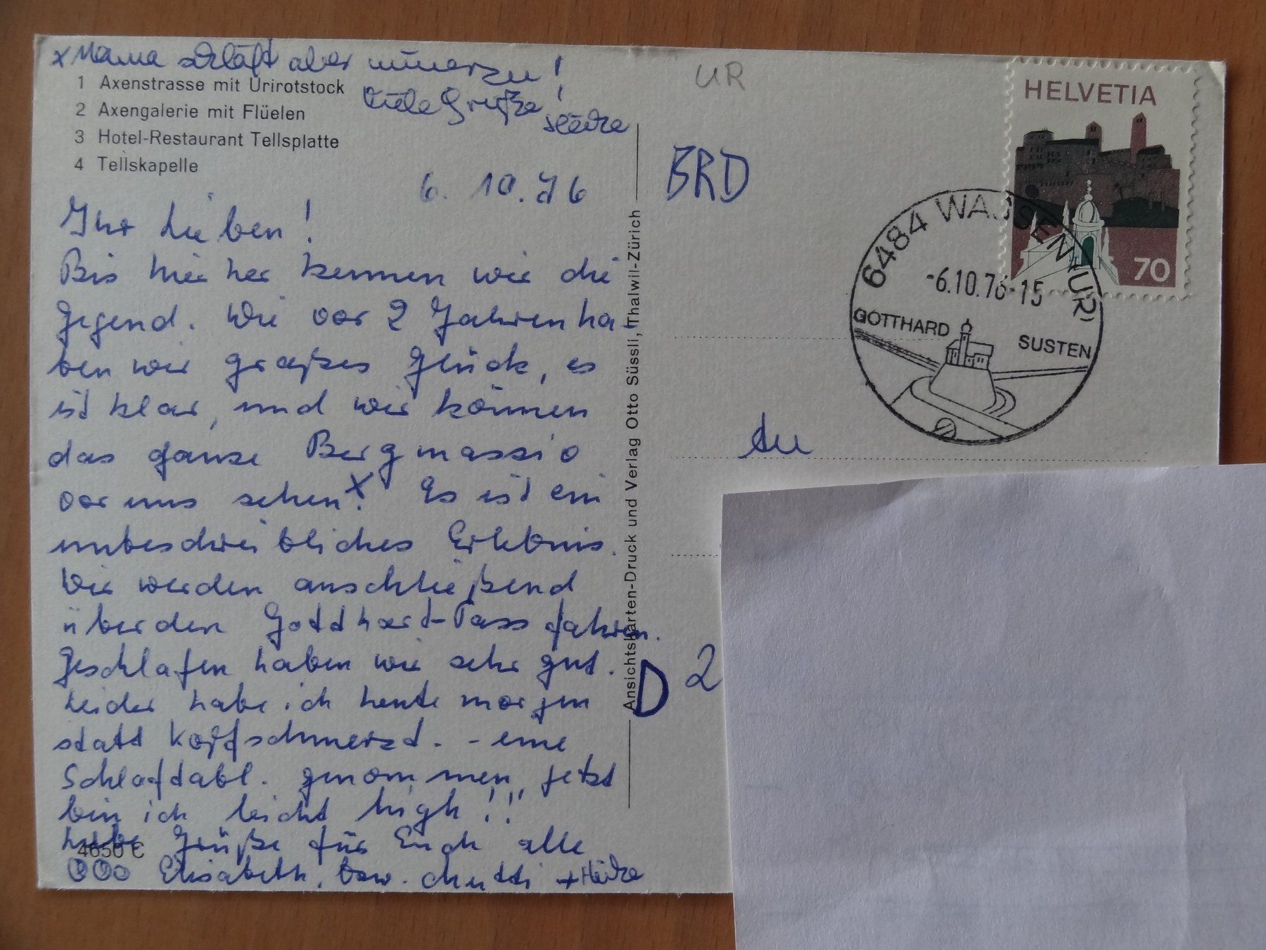 Cartoline postali: Tellsplatte - Axenstrasse - 1976 – Usato da St Léonard venduto da Riglin 1