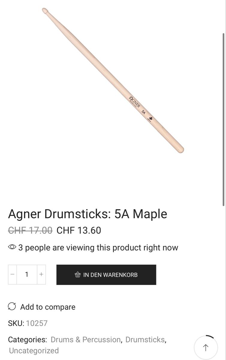 Strumenti musicali: # AGNER DRUMSTICKS 5A # – Usato da Bolligen venduto da secondhand-with-love