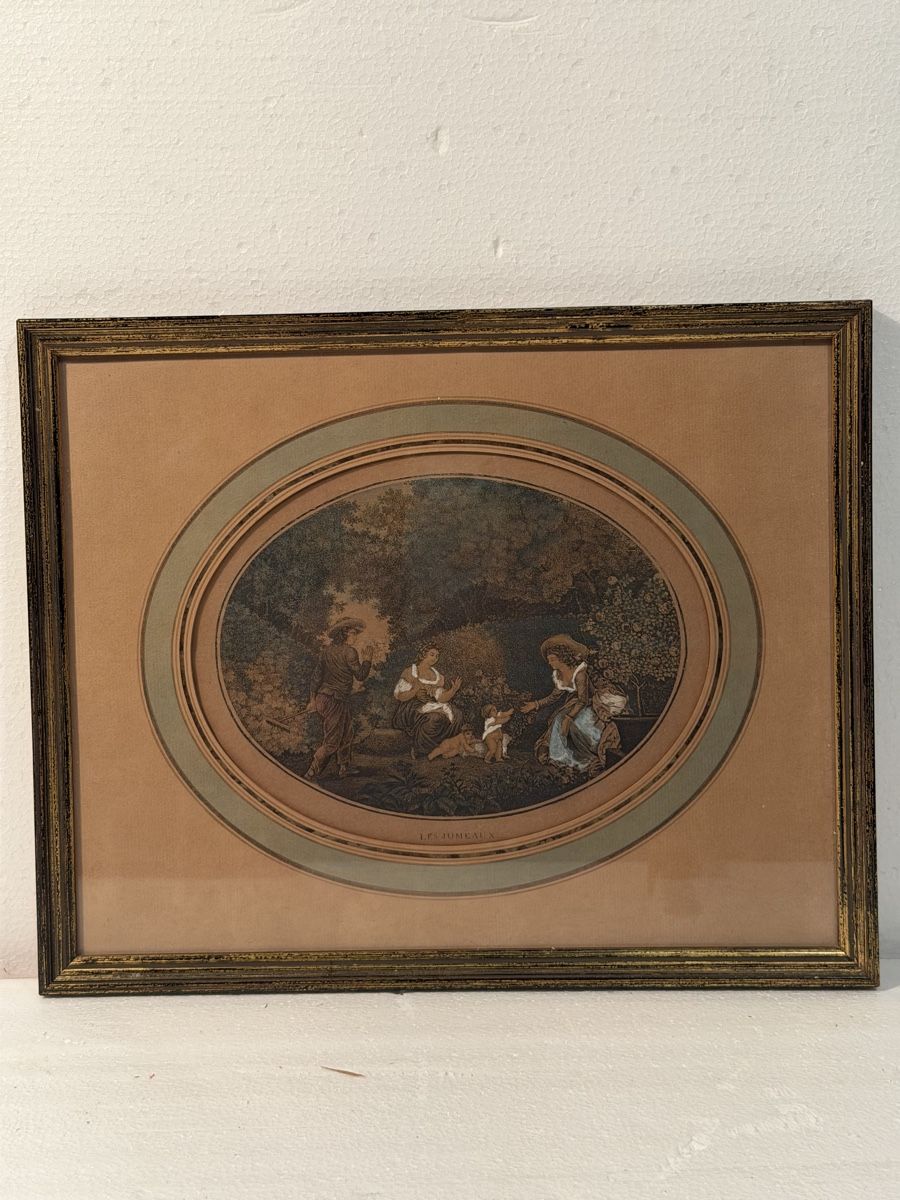 Dipinti: Charming Antique Print: 'Les Jumeaux' Framed Oval Artwork – Usato da Lausanne venduto da artnouveau05 1