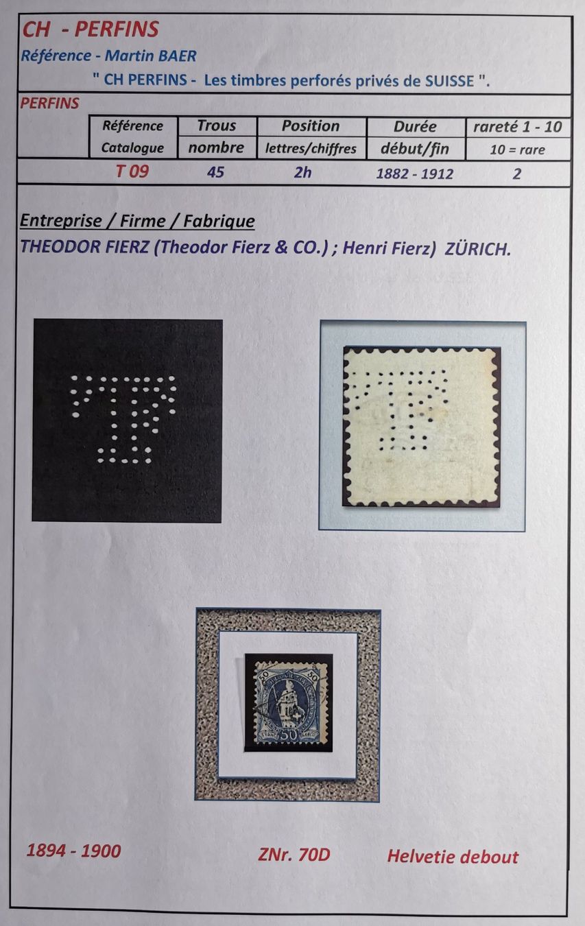 Tutti i francobolli: TR82 CH Perfins ZNr. 70D – Usato da Cousset venduto da Patrick_Collections