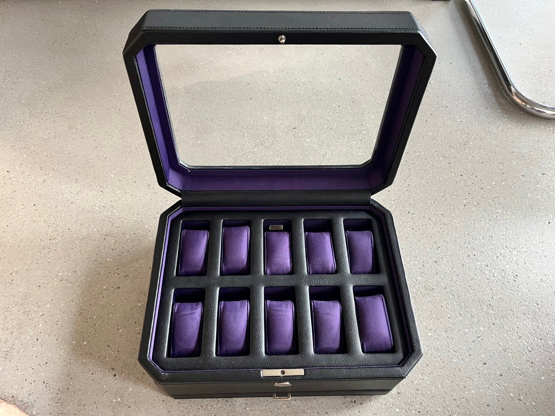 Orologi: Uhrenbox WOLF 1834 - Windsor mit Schublade Schwarz/Violett – Usato da Regensdorf venduto da Carbonox