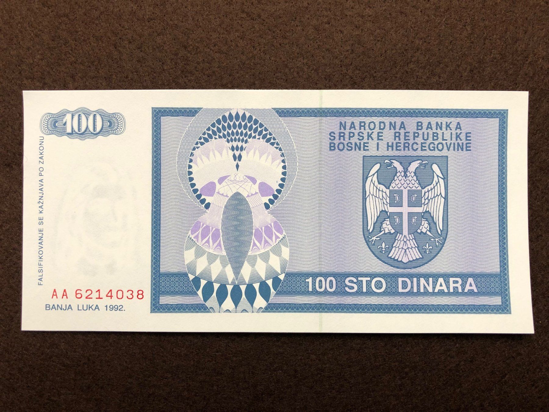Banconote: Banja Luka 1992 - 100 Dinar UNC – Nuovo (secondo la descrizione) da Pfäffikon SZ venduto da Sieben77