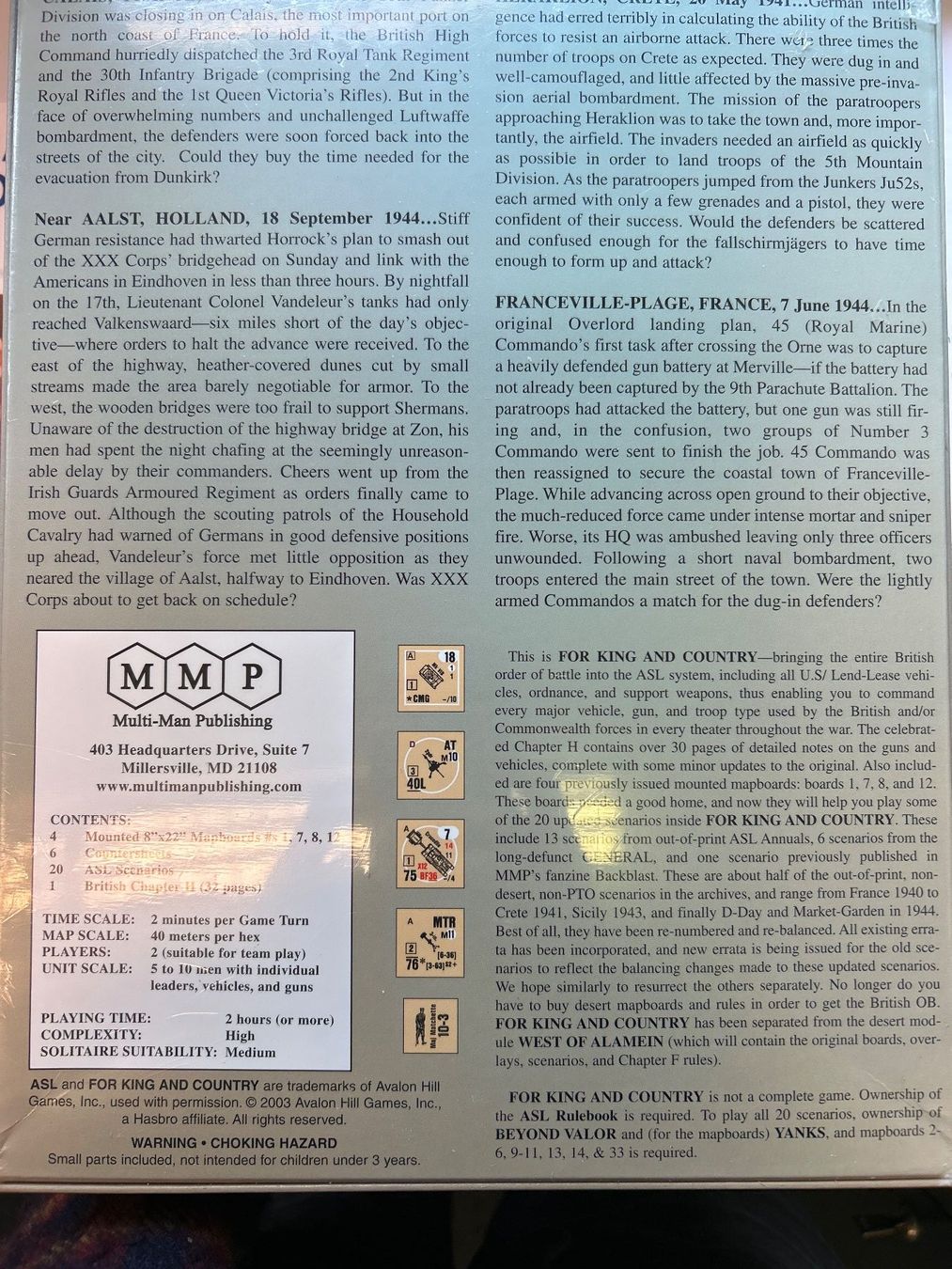 Giochi: For King and Country: ASL module 5a 2003 Avalon Hill – Nuovo e nell'imballaggio originale da Bern venduto da pacolino22 1