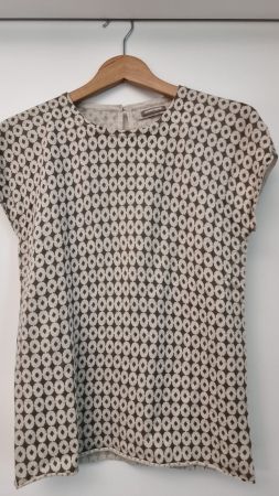 Hemisphere Kaschmir Top, Kurzarm, beige/braun, Gr. S