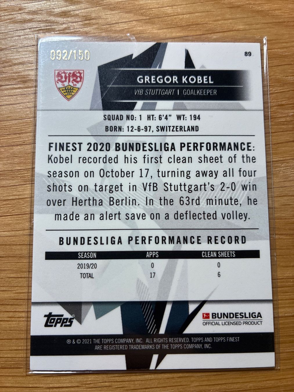Topps Cartes à collectionner: Topps Finest Gregor Kobel /150 – D'occasion à Wangenried par Garagara 1
