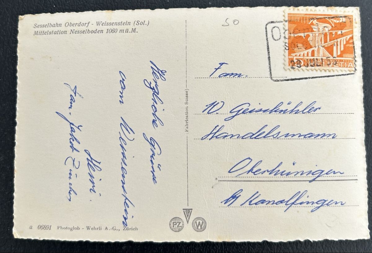 Cartoline postali: Oberdorf Weissenstein Sesselbahn  – Usato da Horw venduto da Tellbub 1