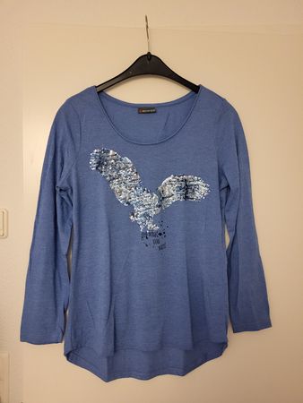 Street One: Langarmshirt blau, Grösse 40 mit Pailletten
