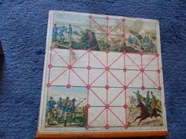 Antikes Brettspiel,Litho,Holz,Schlachtfeld,Kanonen,Kavalleri