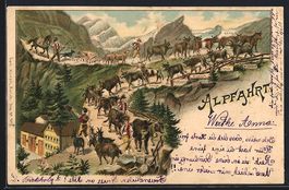 Litho Alpes, Personen in Trachten mit Ti