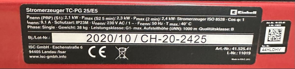 Einhell Générateurs de courant: Einhell Stromerzeuger TC-PG 25/E5 Generator Benzin 2.1 kW – D'occasion à Küssnacht am Rigi par Stofferl 4