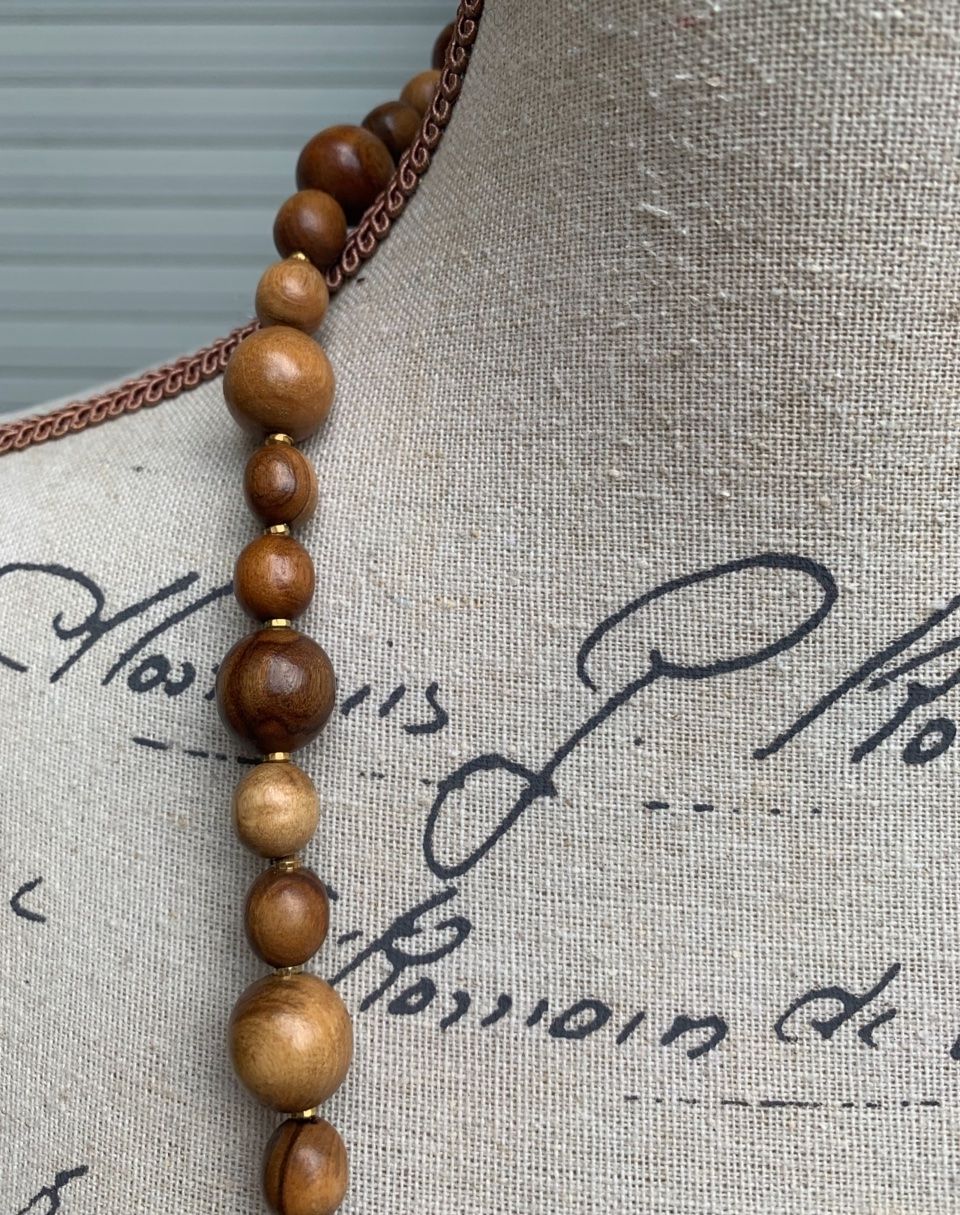 Ketten: Superbe collier en PERLES DE BOIS boules dorées intercalées – Neu (gemäss Beschreibung) aus Martigny von only__you 4