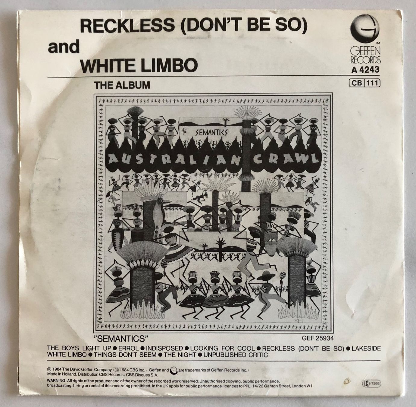 Dischi in vinile: AUSTRALIAN CRAWL - RECKLESS – Usato da Poliez-Pittet venduto da Newtown-Records 1