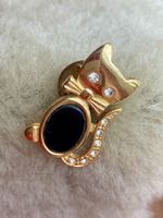 Katzenbrosche bzw. Pin gold-schwarz Strass-Details 2,5x2cm