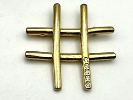 Vintage   Modernist Hashtag Brosche m. Swarowski Steinen