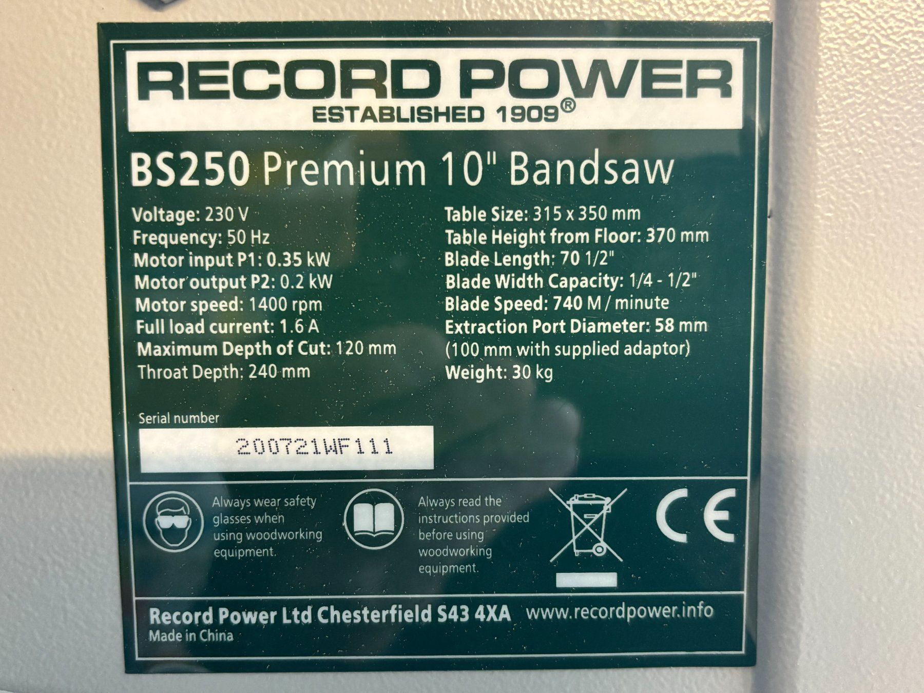 Seghe: Bandsäge Record Power BS 250 – Usato da Utzigen venduto da jaco25 2