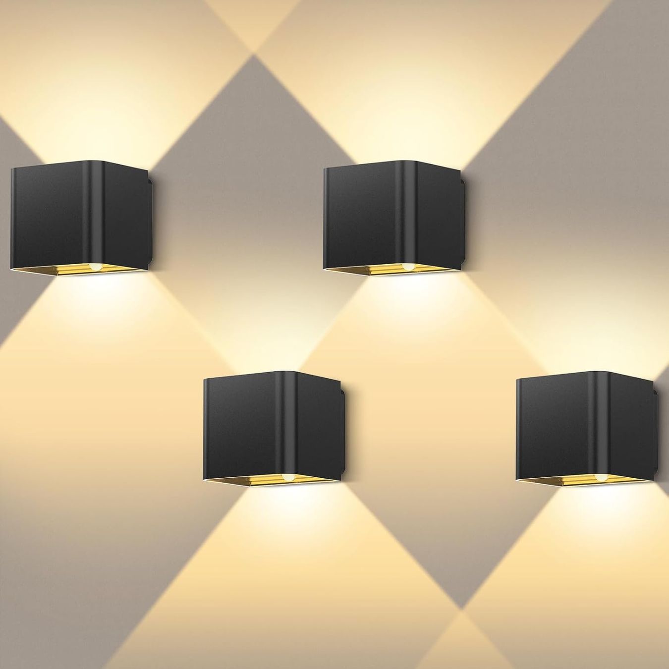 Lampade: LED Wandleuchte 4er Set mit Sensor, Aufladbar, Schwarz – Nuovo e nell'imballaggio originale da Wittenbach venduto da VELARO