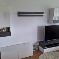 Wohnwand Element Grau Weiss mit Glasablage und TV-Möbel