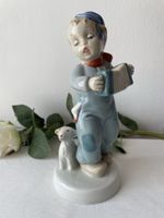 Porzellanfigur Junge mit Ziehharmonika und Hund Vintage 