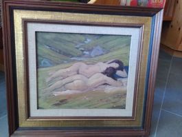 Aktgemälde – Zwei Figuren in Landschaft