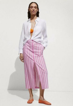 Gonna midi Capri rosa rigata – Mango Tg 36
