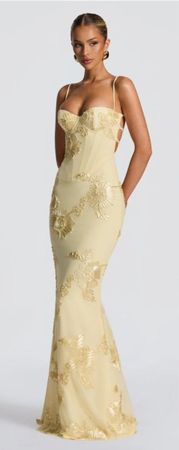 Abendkleid lang gelb Spitze Gold Grösse S neu