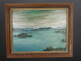 Gemälde G.H. 1946 Bielersee mit St.Petersinsel