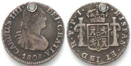 BOLIVIEN 1/2 Real 1808 PJ, PTS, CARLOS IV. Silber ss+