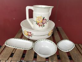 Antikes Waschtisch-Set, 5-teilig, Blumendekor, Top Zustand