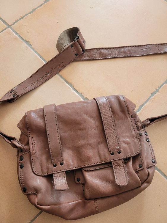 Sac Besace FREDERIC T - Cuir Et Fourrure Rase Marron Clair - Occasion - Petit Modèle