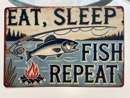 Blechschild Fischen Retro 30cm x 20cm