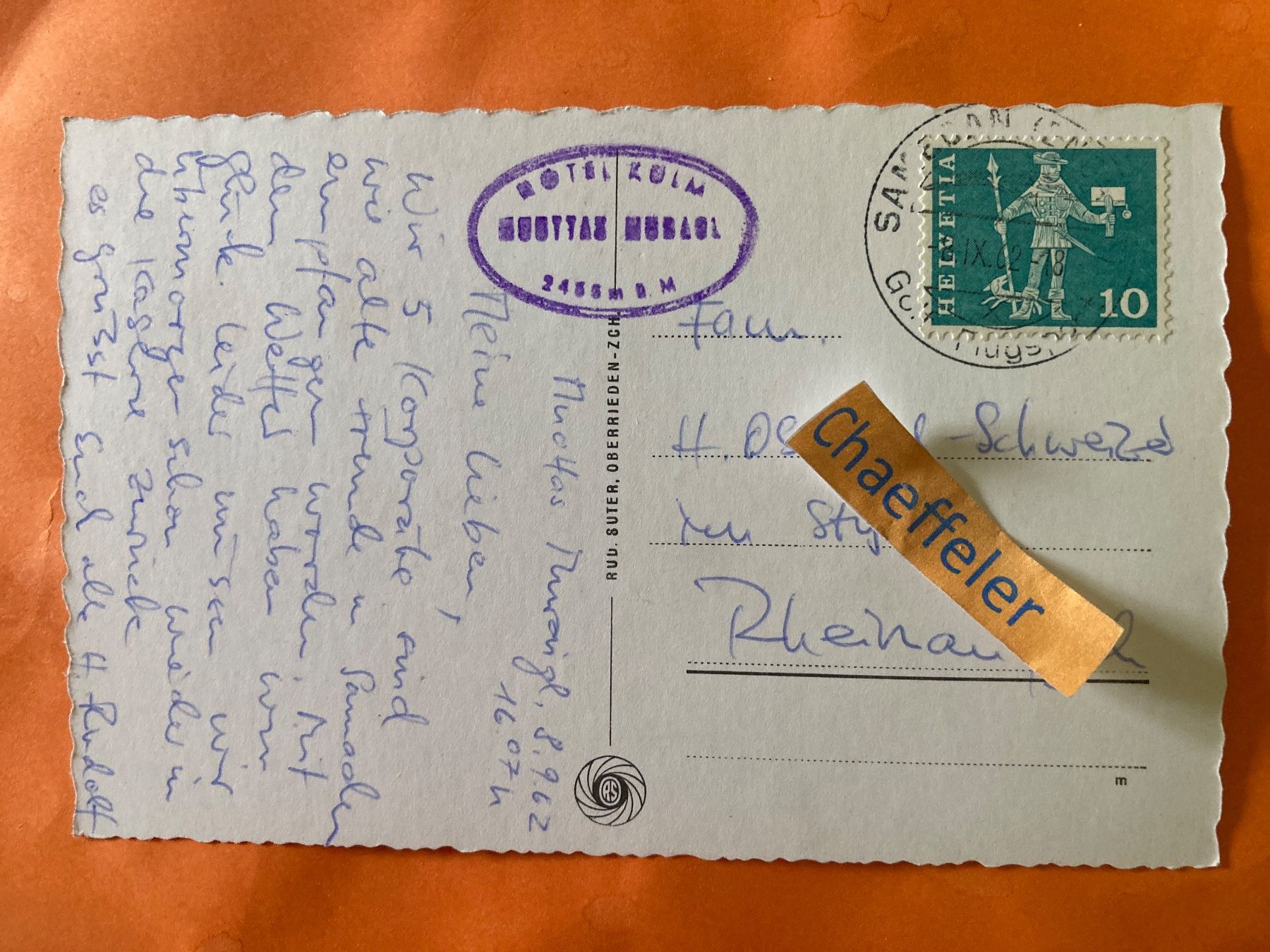 Cartes postales: 1962 Muottas - Muragl. Blick auf die Berninagruppe. – D'occasion à Zürich par Chaeffeler 1