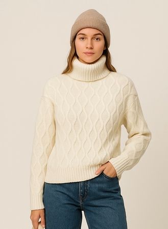 ADORNI Italy white Cable Knit Turtleneck Sweater Warm!