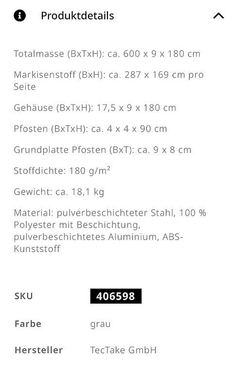 Paravents: Doppelseiten Markise grau – D'occasion à Lupfig par Texaner58 3
