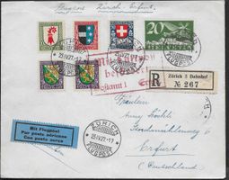 1927 R/Flugpost ZH - ERFURT PJ SATZ Frankatur selten ab 1.-