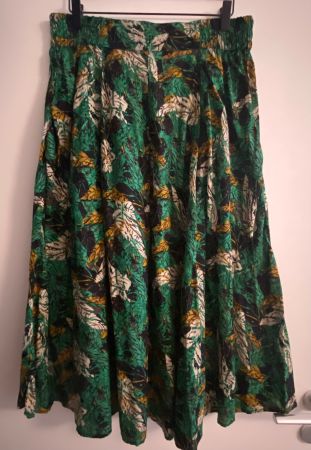 CAROLL Jupe verte imprimé végétal taille élastique coton 42