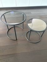 2er Set Glas Beistelltische, Top Zustand, Schwarzmetall