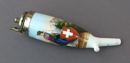 ANTIKER GROSSER PORZELLAN PFEIFENKOPF HELVETIA MOTIV