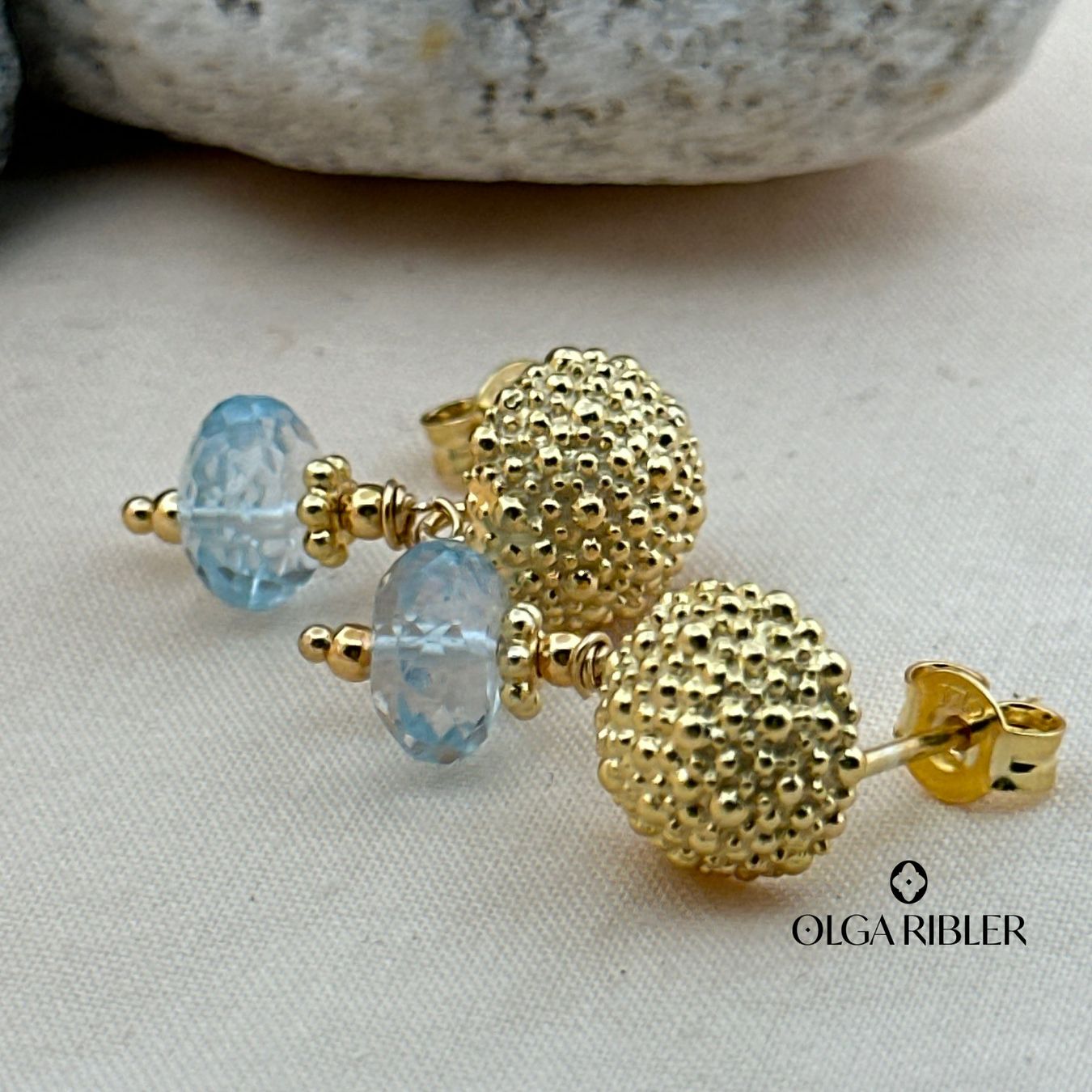 Olga Ribler Ohrringe & -stecker: Ohrstecker mit Aquamarin, Silber rosevergoldet – Neu (gemäss Beschreibung) aus Luzern von Schmuckoutlet 2