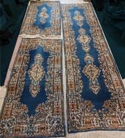 Teppich Set Blau Vintage mit Fransen 3-teilig 80x310, 77x160