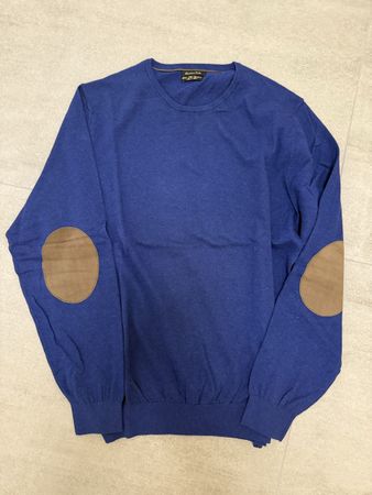 Maglione Massimo Dutti, blu, cashmere, toppe, taglia XL